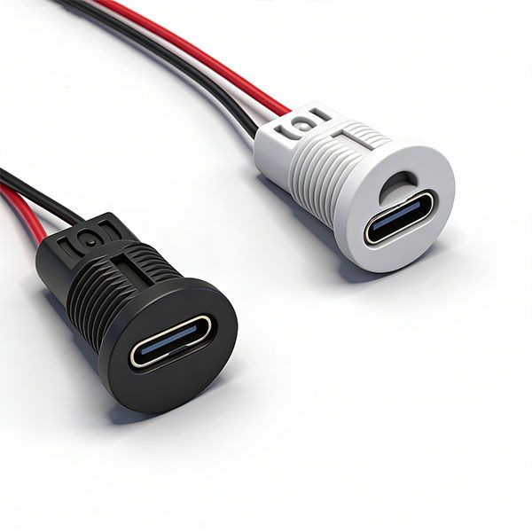 防水TYPE-C母座 两芯线 L=20.0 圆形螺纹不带耳