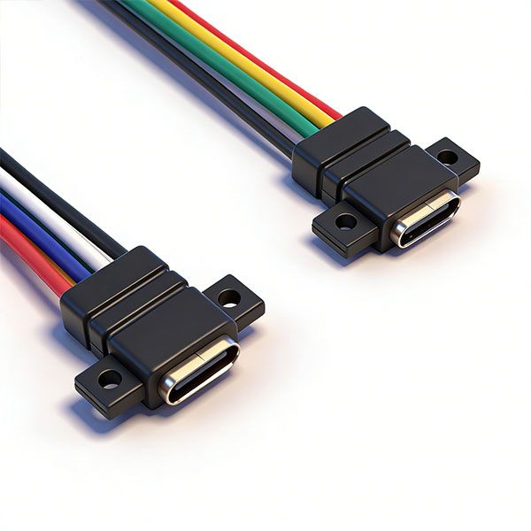 防水TYPE-C母座 六芯线 L=15.5 带横锁孔