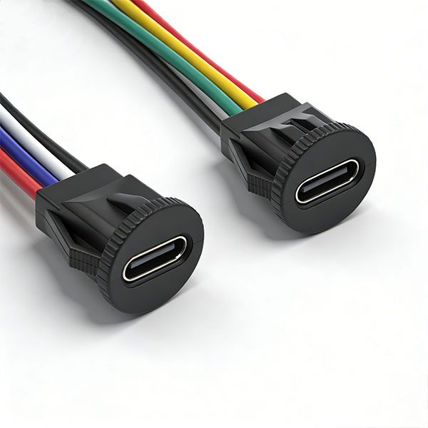 防水TYPE-C母座 六芯线 L=16.0 圆口带耳