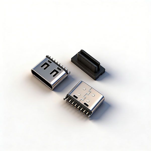 TC母座16P 立插 L=6.5 三模 带中夹片 有弹